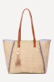 KKC169 Paper straw handbag with seashell pom-pom