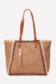 KKC169 Paper straw handbag with seashell pom-pom