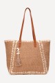 KKC169 Paper straw handbag with seashell pom-pom