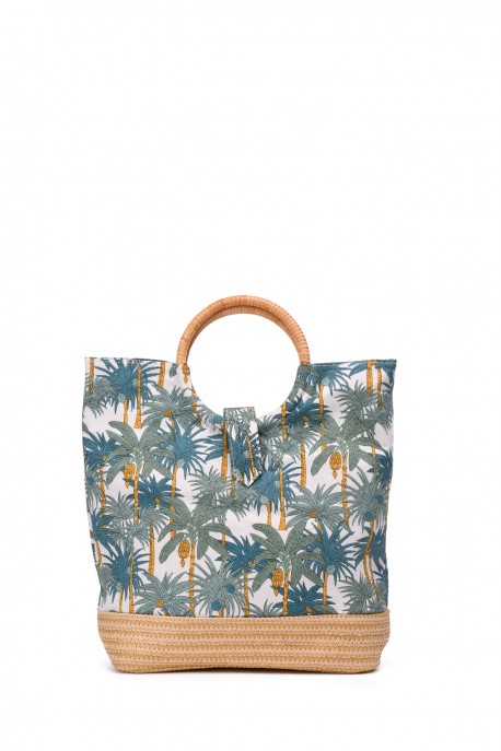 OYP6035 Patterned fabric bag with ring handle : colour:H