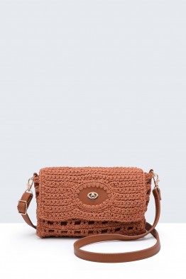 9244-BV Sac bandoulière à rabat en coton crocheté