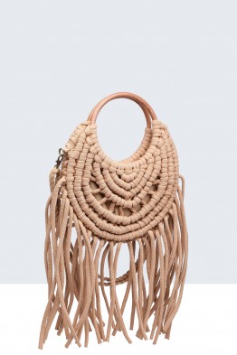 9256-BV Round handbag with fringe, made of crocheted cotton