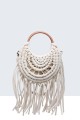 9256-BV Sac à main rond avec frange en coton crocheté