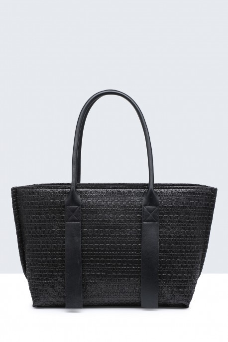 G8865-BV Sac à main en paille de synthétique : couleur:Noir (Black)