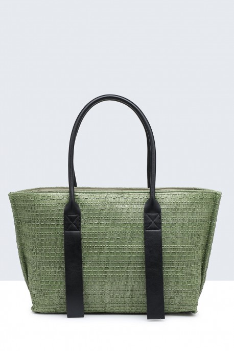 G8865-BV Sac à main en paille de synthétique : couleur:Vert (Green)