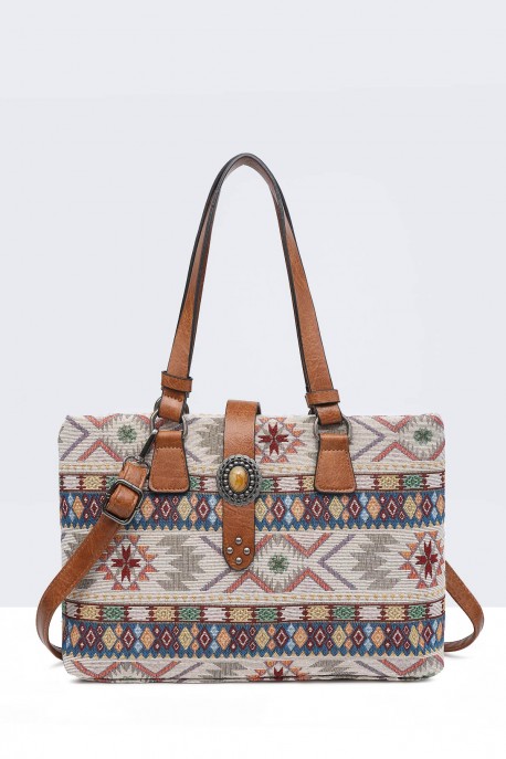 Bohemian style handbag 28635-BV-VS : colour:Beige