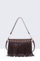 11143-BV Bohemian-style shoulder bag with fringe and studs