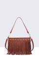 11143-BV Bohemian-style shoulder bag with fringe and studs