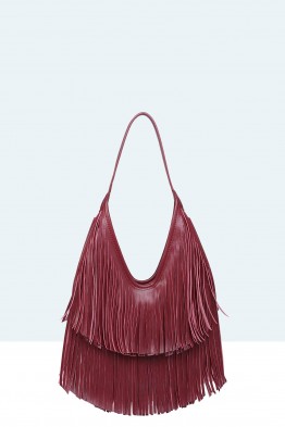 11142-BV-VS Bohemian-style shoulder bag with fringe