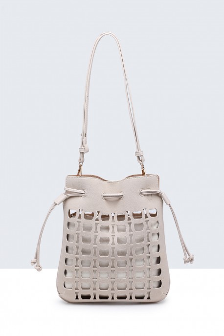 20027-BV-VS Sac à main bourse motif perforé : couleur:Beige