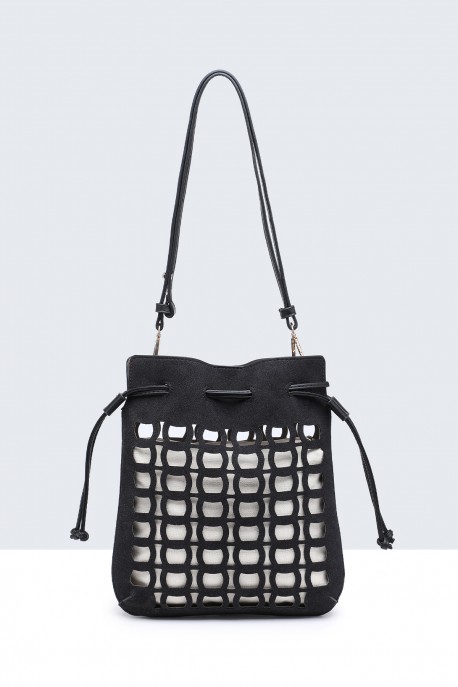 20027-BV-VS Sac à main bourse motif perforé : couleur:Noir (Black)
