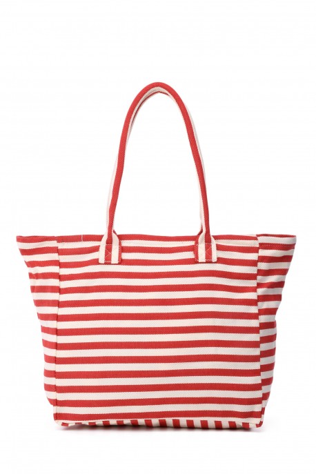 KJ5688 Sac de plage marinière en toile textile : couleur:Rouge (Red)