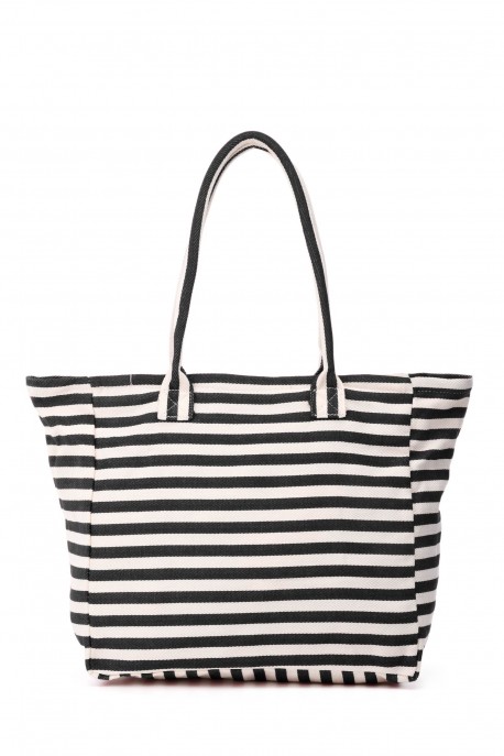 KJ5688 Sac de plage marinière en toile textile : couleur:Noir (Black)