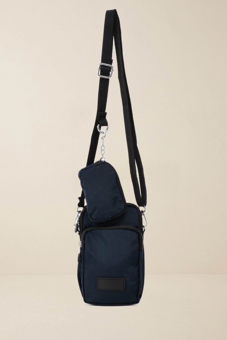 KJ-612-10 Sac pochette à bandoulière format téléphone en nylon : couleur:Marine (Navy)