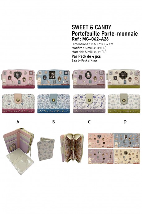 MG-062-01-A26 Portefeuille porte-monnaie synthétique Sweet & Candy : Motif:Pack de 4