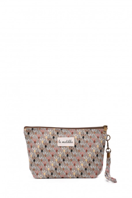 La Matilda - Pochette trousse maquillage textile ROMBOS BEIGE M101-118
