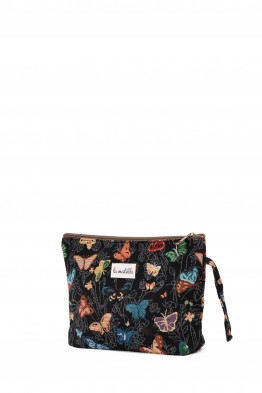 La Matilda - Large textile pouch makeup bag MARIPOSAS NEGRO M115-115