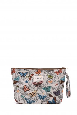 La Matilda - Large textile pouch makeup bag MARIPOSAS BLANCO M115-116
