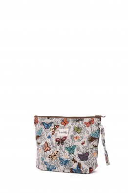 La Matilda - Large textile pouch makeup bag MARIPOSAS BLANCO M115-116