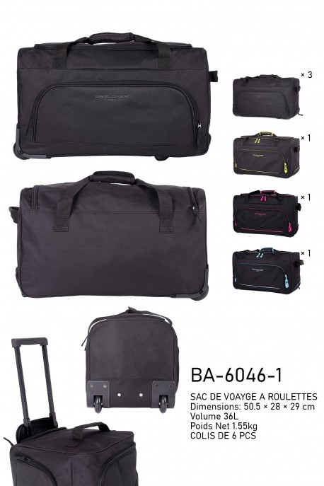 BA-6046-1 Sac voyage à roulettes en textile David Jones : couleur:Pack de 6