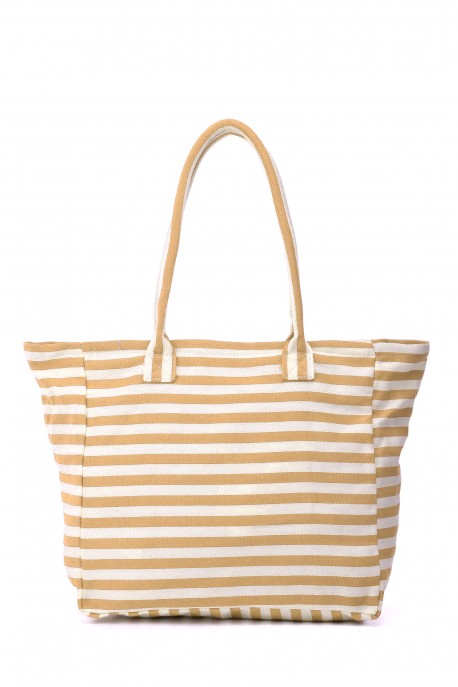 KJ5688 Striped canvas beach bag : colour:Beige