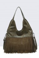 60030-BV Bohemian-style shoulder bag with fringe and studs