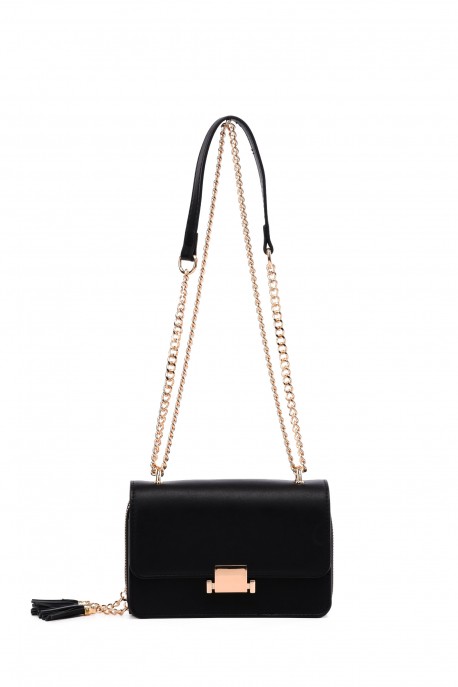 W61116 Flap handbag with sliding chain handle : colour:Black