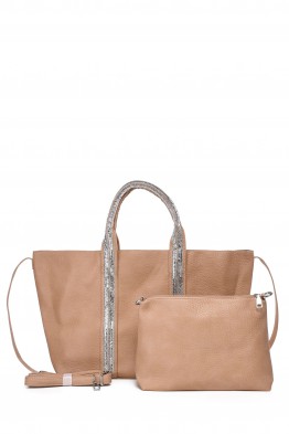 Y3222 Sac à main cabas grand taille grainé ornementé de strass acrylique