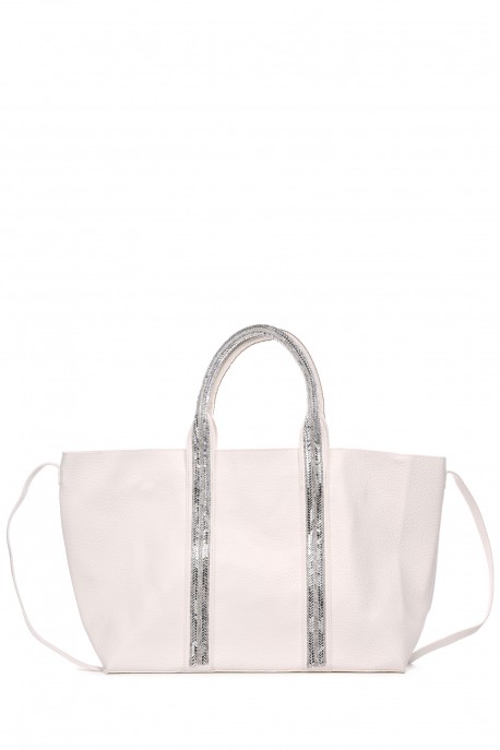 Y3222 Sac à main cabas grand taille grainé ornementé de strass acrylique : couleur:Blanc
