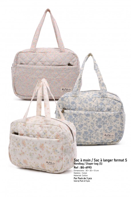 BG-6993 Sac à langer coton format S porté main matelassé motif fleurs liberty : couleur:Pack de 3