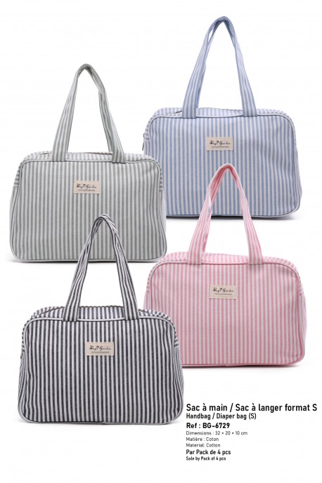 BG-6729 Cotton diaper bag, small size, carried by hand striped pattern : colour:Pack of 4