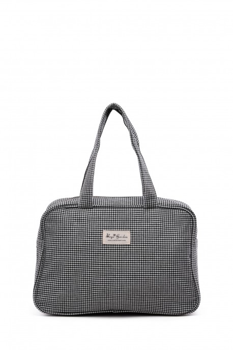 BG-6844 Sac à langer coton format S porté main motif Vichy : couleur:Noir (Black)