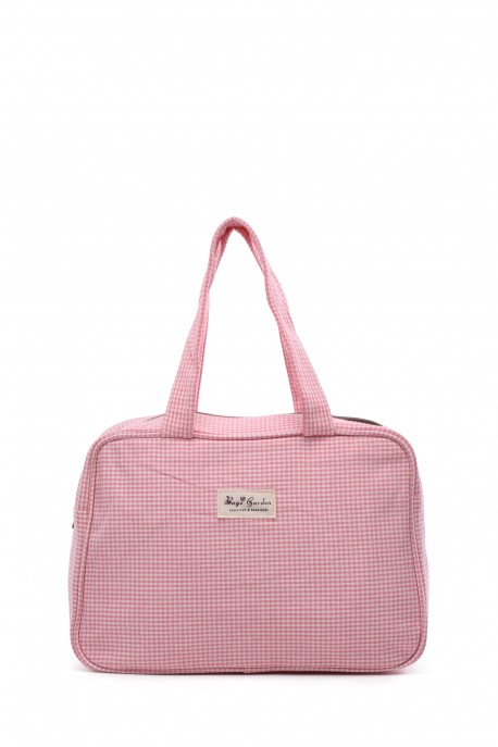 BG-6844 Sac à langer coton format S porté main motif Vichy : couleur:Rose (Pink)