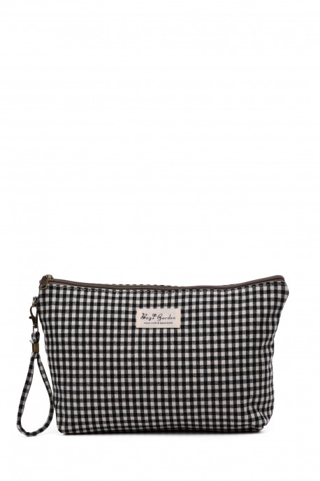 BG-7088 Pochette trousse maquillage motif Vichy : couleur:Noir (Black)