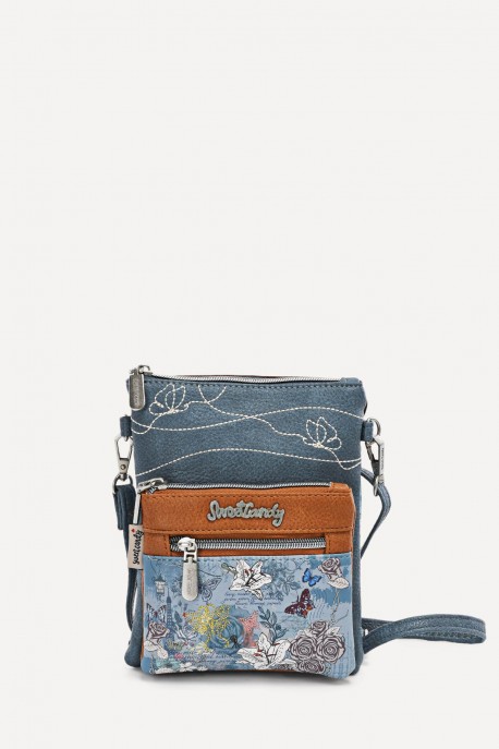 HD-19-26B Pochette bandoulière synthétique format téléphone Sweet & Candy Butterfly : couleur:Bleu (Blue)