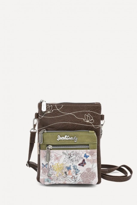 HD-19-26B Pochette bandoulière synthétique format téléphone Sweet & Candy Butterfly : couleur:Kaki (Khaki)