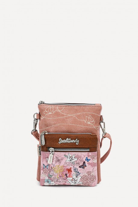 HD-19-26B Pochette bandoulière synthétique format téléphone Sweet & Candy Butterfly : couleur:Rose (Pink)