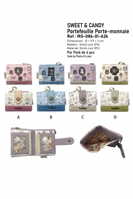 MG-086-01-A26 Porte-monnaie synthétique Sweet & Candy : Motif:Pack de 4