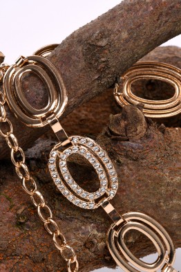 C-57077-GD Ceinture de robe fantaisie décorative en métal - Anneaux ovales avec strass