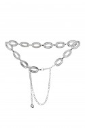 C-57077-SLV Decorative fancy metal dress belt - Oval rings with rhinestones