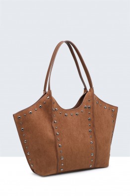11156-BV Sac à main shopping texture nubuck avec clous