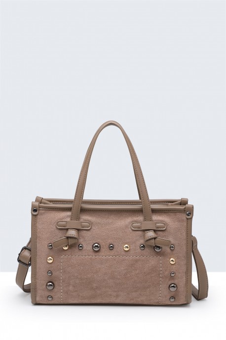 29071-BV Nubuck-textured bag with studs : colour:Khaki