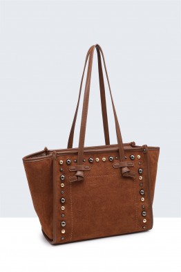 29072-BV Sac à main shopping texture nubuck avec clous