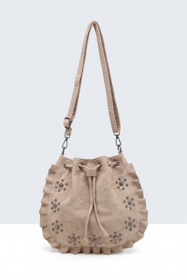 29079-BV Sac à bandoulière texture nubuck avec clous