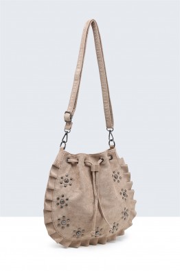 29079-BV Nubuck-textured crossbody bag with studs