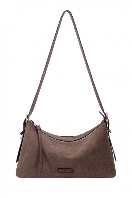 CM8522 David Jones Nubuck Effect Shoulder Bag : colour:HOT CHOCOLAT