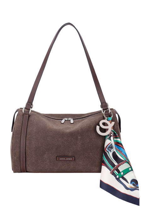 CM8523 Sac à main polochon effet Suèdine David Jones : couleur:HOT CHOCOLAT