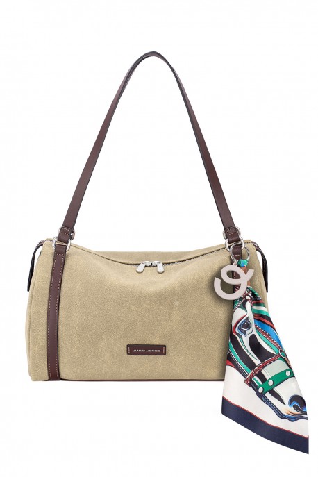 CM8523 Sac à main polochon effet Suèdine David Jones : couleur:Beige Oxford (OXFORD TAN)