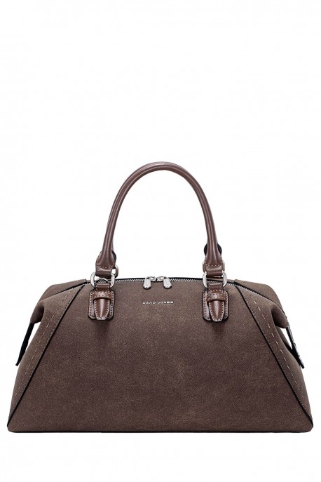 CM8524 David Jones Nubuck Effect Bowling Handbag : colour:HOT CHOCOLAT