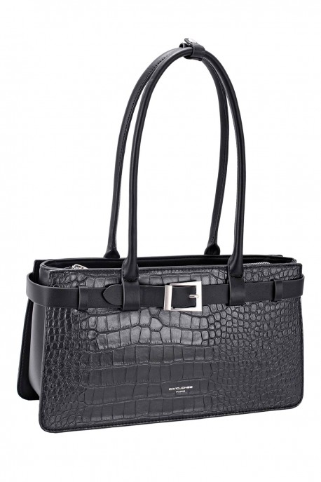 CM8604 Sac épaule croco avec ceinture David Jones : couleur:Noir de jais (JET BLACK)